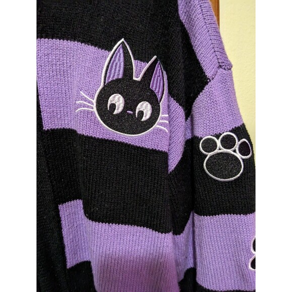 Kiki's Delivery Service Women Purple Black Zipper Jiji Cat Hoodie Jacket Large - Picture 2 of 10